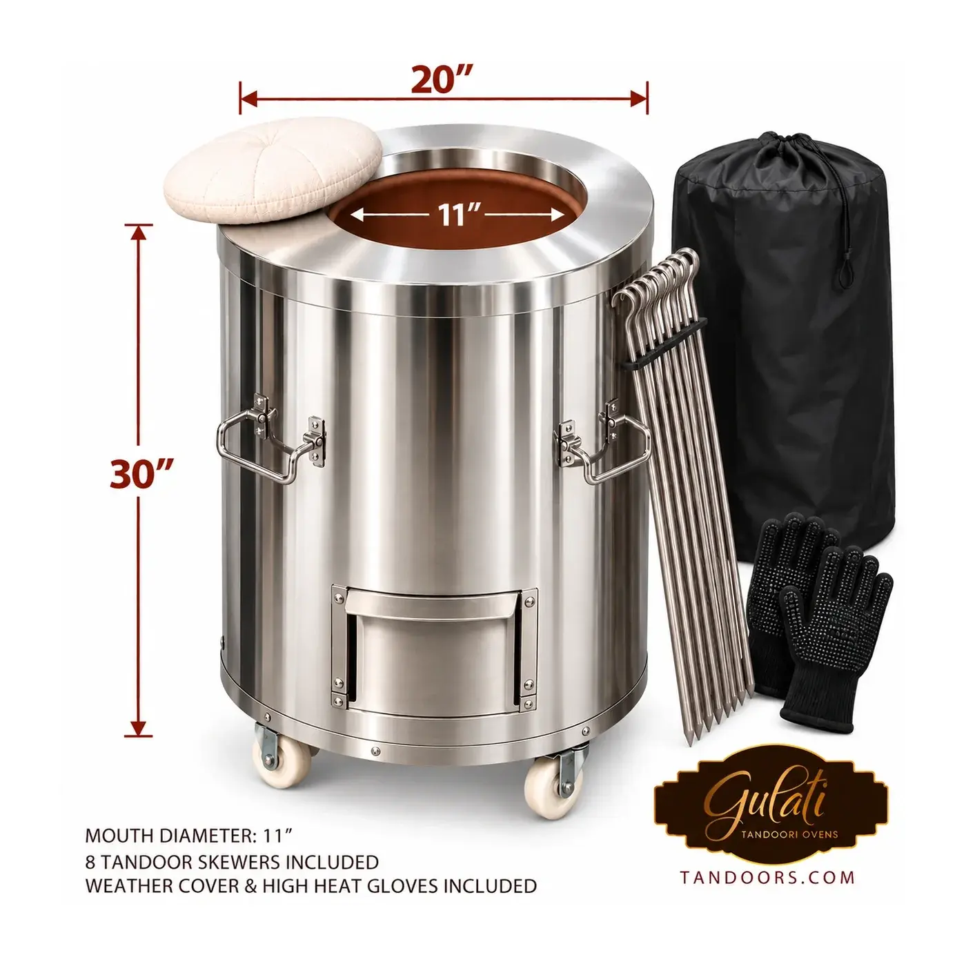 GULATI Medium 20″ × 30″ home tandoor - 11″ mouth, with skewers, weather cover and gloves